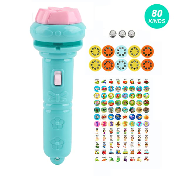Kids Projector Flashlight with Various Animal Patterns, Early Educational Science Projector, Luminous Toy Blue (80 Patterns)