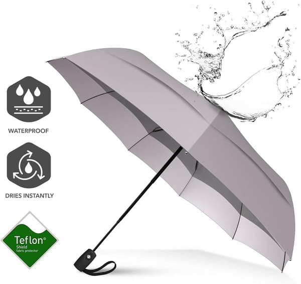 Repel Umbrella Windproof Travel Umbrellas for Rain - Easy Automatic Open Close, Durable & Compact Umbrella, Strong Fiberglass Frame, Waterproof Canopy Gray