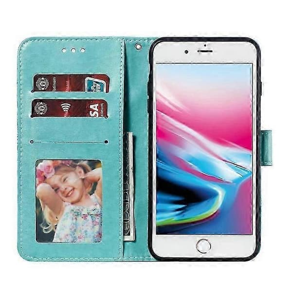 Imprint Mandala Blomsterpung Stand Flip Læder Etui med Rem Kompatibel til iPhone 8 Plus/7 Plus 5.5 tommer Indigo