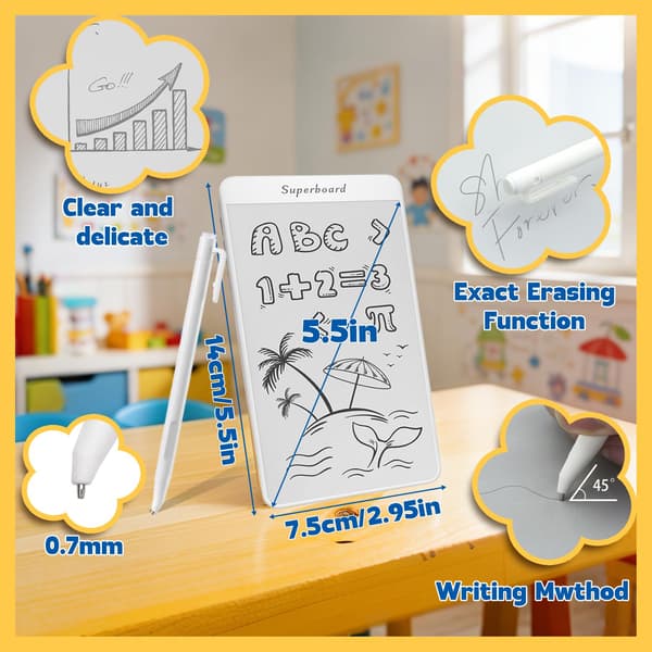 Magnetic Erasable Doodle Board with Magic Pen for Home, School, Refrigerator, Mess-Free, Portable, 5.5 Inch 5.5"