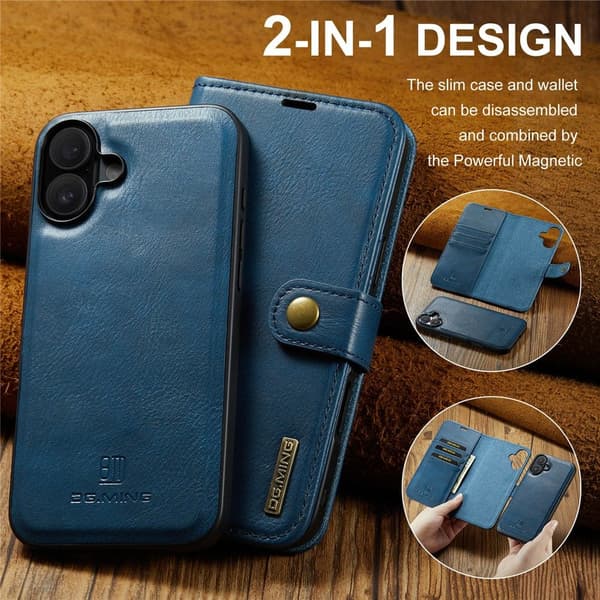 DG MING iPhone 17 2-i-1 Magnetisk Lommebokveske - Blå Blå blue