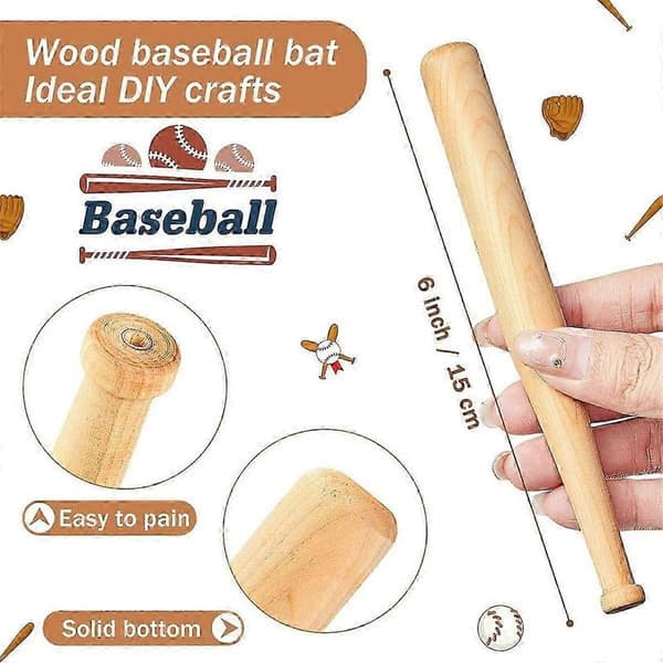 6 st mini basebollträ 6 tum oavslutade små träslag omålade träbasebollträ för målning As Shown