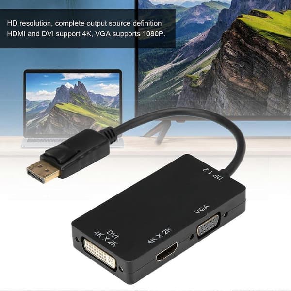 3-i-1-adapter Displayport til HDMI/VGA/DVI multifunksjonell høyoppløselig omformerledning