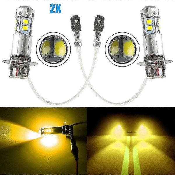 H3 100W Høy Effekt Cree Led 3000K Gul Tåkelys Kjørelys Pære