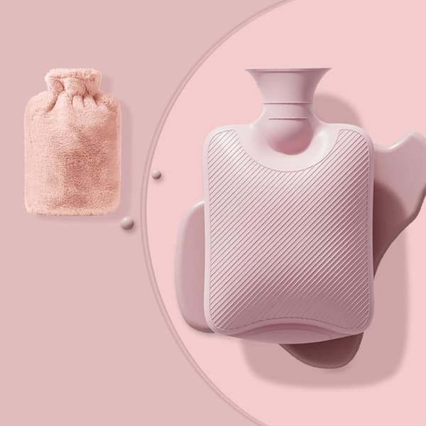 Varmeflaske i PVC, eksplosjonssikker, bærbar, med vaskbart trekk, rosa, 2000 ml 0.3