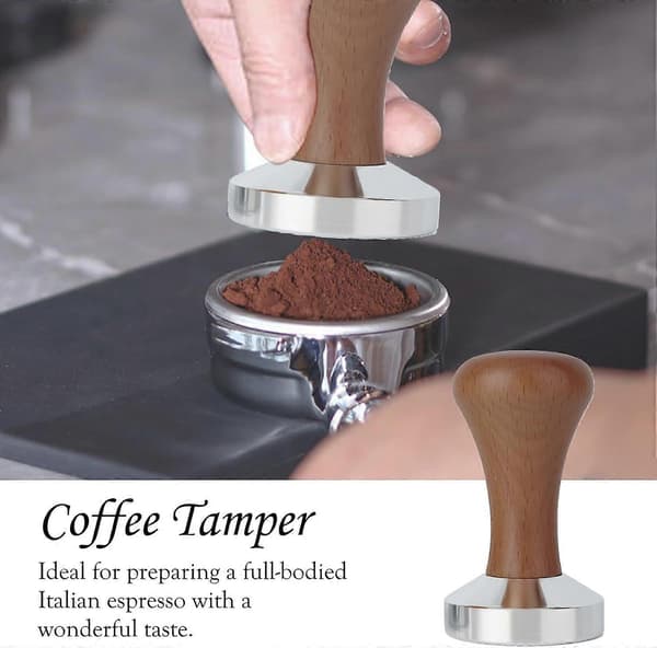 58 mm Tamper, Kaffetamper, 58 mm Espressotamper, Rustfritt stål og trehåndtak