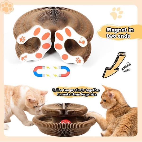 Kitty Fun trekkspill-klorestativ i papp for katt, interaktivt klorebrett med ball for klosliping, lek og hvile