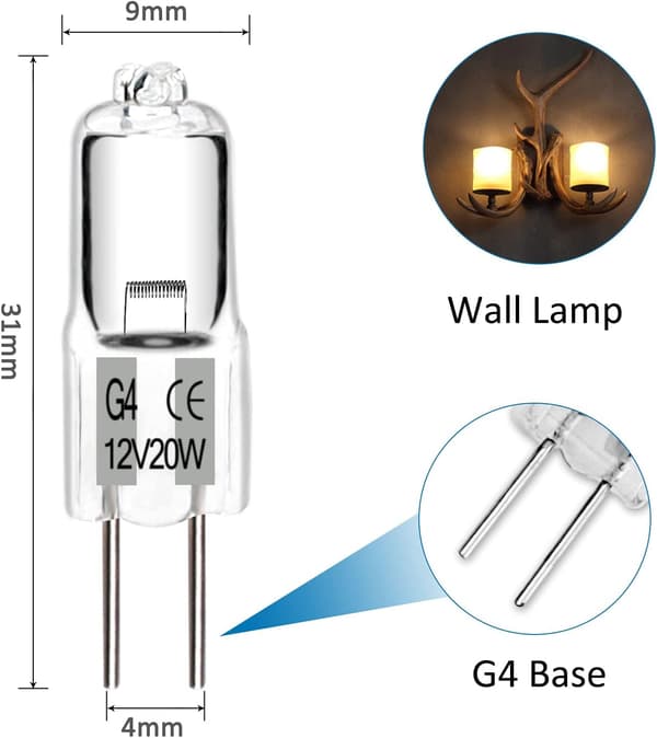 G4 Halogenpærer 20W 12V, 12-pakning Halogenpærer Lampepære Ha