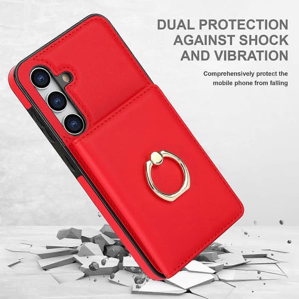 Samsung Galaxy S24 Case with Card Holder, Military-Grade Drop Protection, Durable Shockproof Case - Brown Red