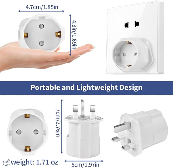 3-pack -adapter, reseadapter från Frankrike till Storbritannien, typ G-adapter, -adapter till Frankrike