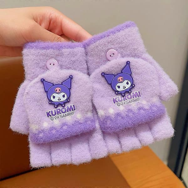 Børnehandsker, varme til efterår og vinter, Kuromi flip-top halvfingerhandsker til drenge og piger 6-12 years old