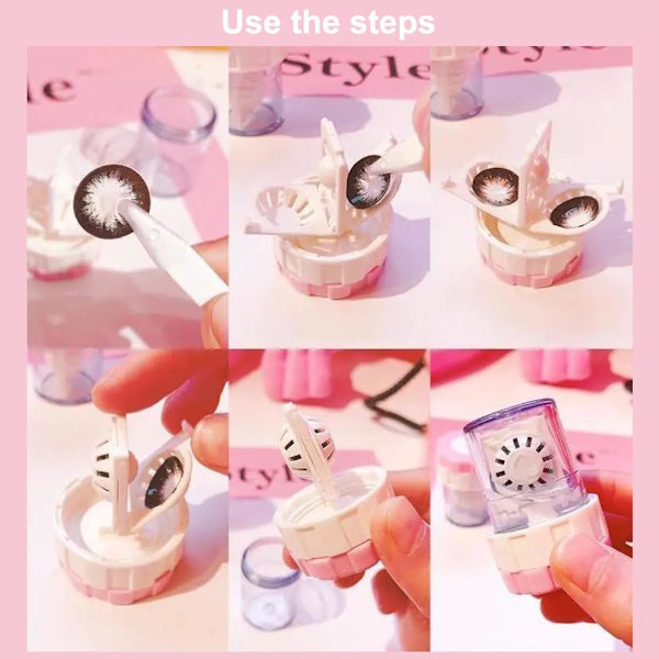 Contact Lens Case, Protective Case and Manual Rotating Cleaner, 3-Piece Set