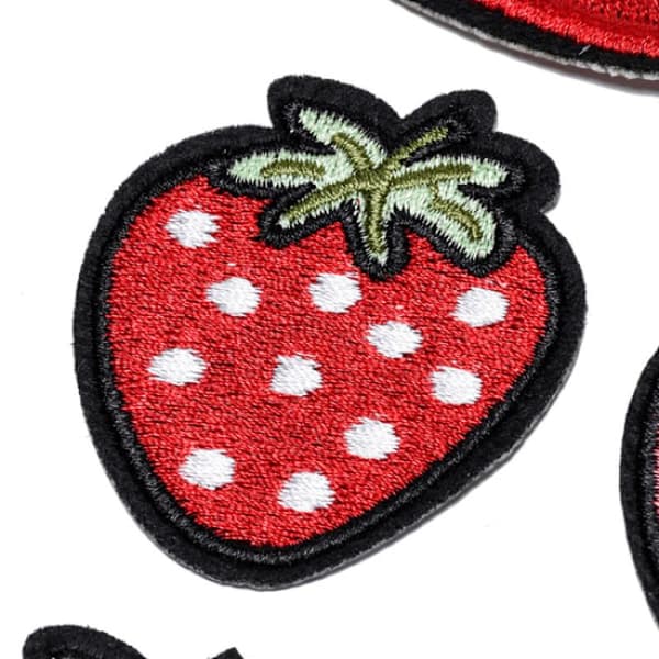 16 st vackra broderade strykmärken med jordgubbar
