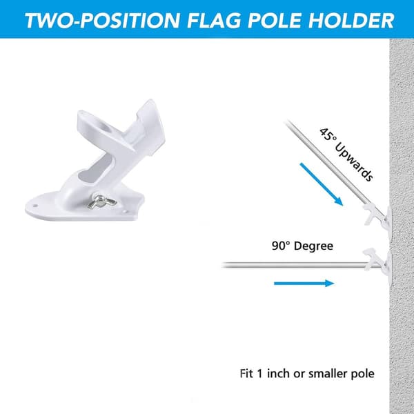 Heavy-Duty Wall-Mounted Flagpole Bracket — With Stainless Steel Hardware and Adjustable 45° or 90° Angles — Suitable for 1-Inch Flagpoles