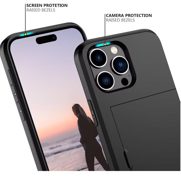 iPhone 12 - Shockproof Case with Card Slot Extra Reinforced Black Black