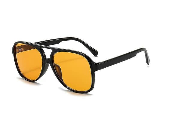 Vintage Aviator Solglasögon för Kvinnor Män 70-tals Glasögon Retro Överdimensionerade Gula Linser
