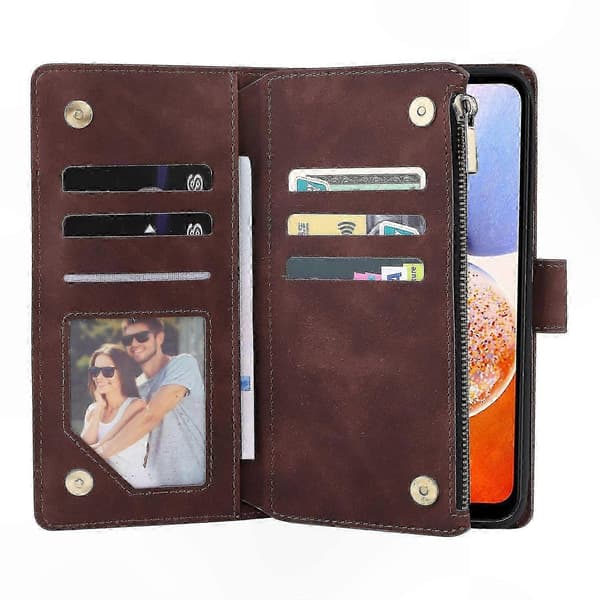 Læderpung-etui med lynlås og flere kortpladser til Galaxy A35 5G Multicolor Coffee