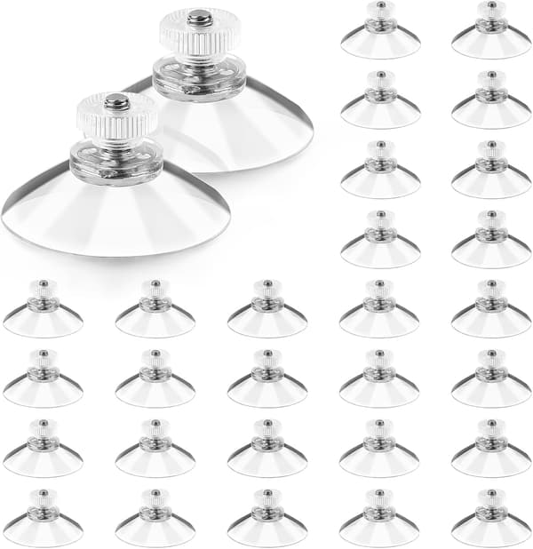 30-pack Suction Cups with Thread and Knurled Nuts M4, Transparent Threaded Suction Cup Ø 32 mm, Glass Suction Cup without Drilling for Car, Decoration