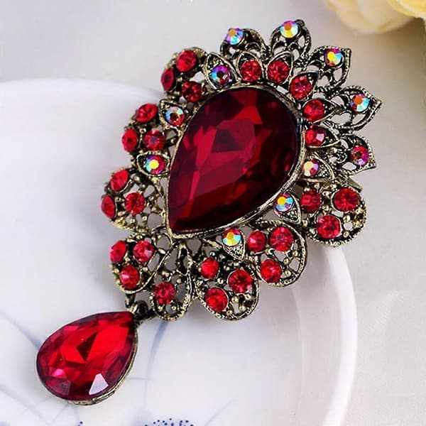 Rød Broche Tåreformet Rhinestone Bryllupsbuket Broche Nål