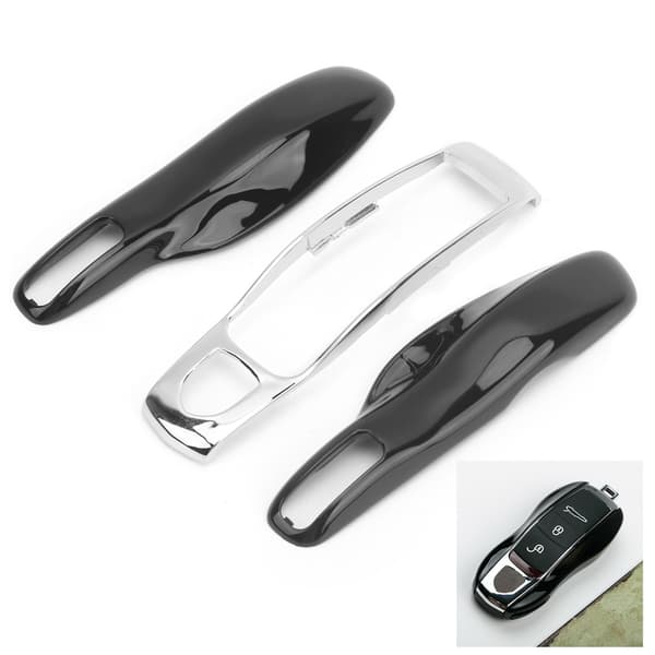 Car Remote Key Case Trim Protective Cover Fits Porsche 911/Panamera Macan Boxster Black Silver