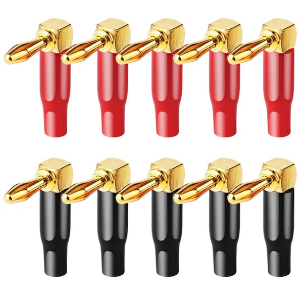 (Rød og sort) 10 stk. Retvinklede bananstik - 4 mm/0,16\" 90 graders højttalerstik
