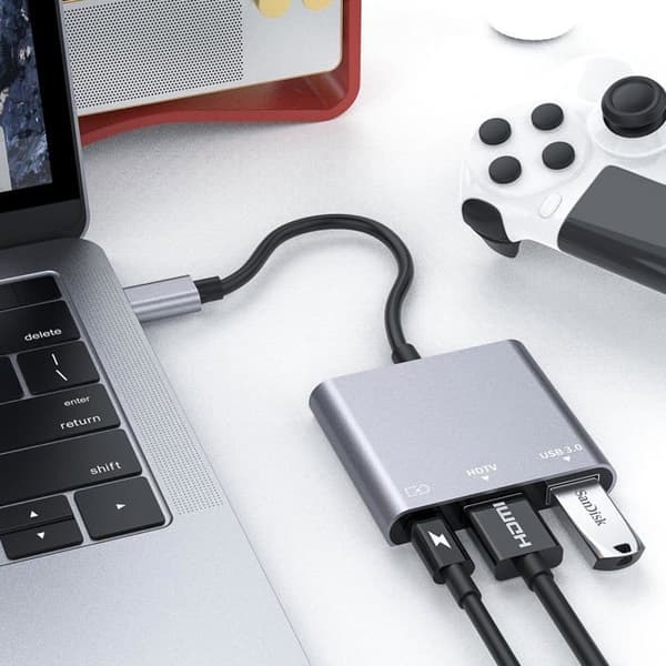 USB C–HDMI-moniporttisovitin, USB Type-C–4K HDMI / USB 3.0 & USB-C PD -pikalatausportti, digitaalinen AV-sovitin