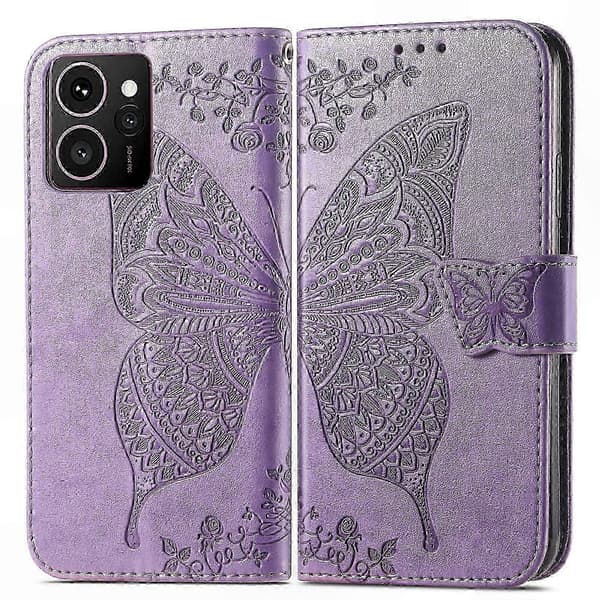 PU læderpung-etui med sommerfuglemønster til telefon Light Purple