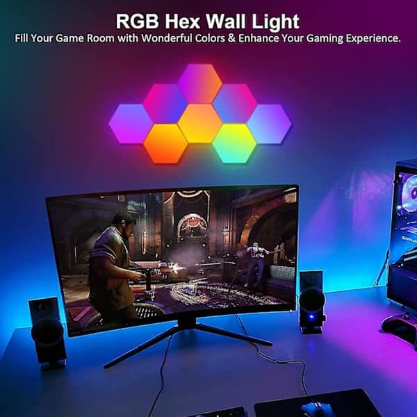 8-pak hexagon væglampe LED-panel - Smart App RGB hexagon modulær spillys musik med synkroniserings bikubeformede paneler hexagon lamper til sov...