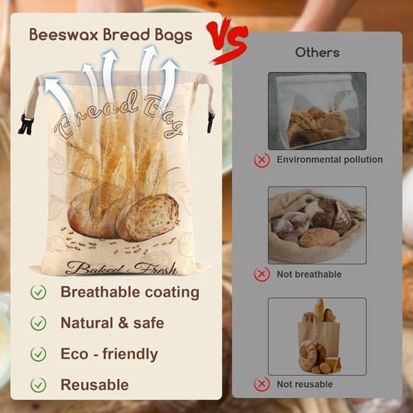 2-pack XL beeswax bread bags for sourdough, reusable organic cotton storage, freezer safe
