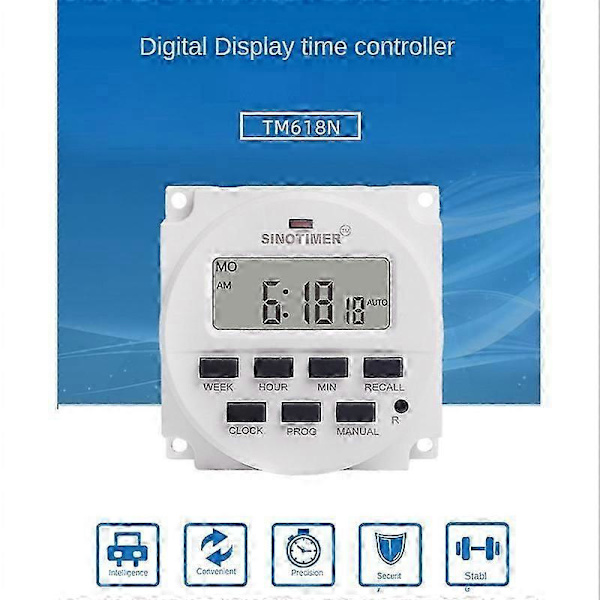 SINOTIMER Tm618N-2 Lcd 1,6 tum Digital 220V Ac 7 Dagars Programmerbar Timer Switch med Relä Inuti a White