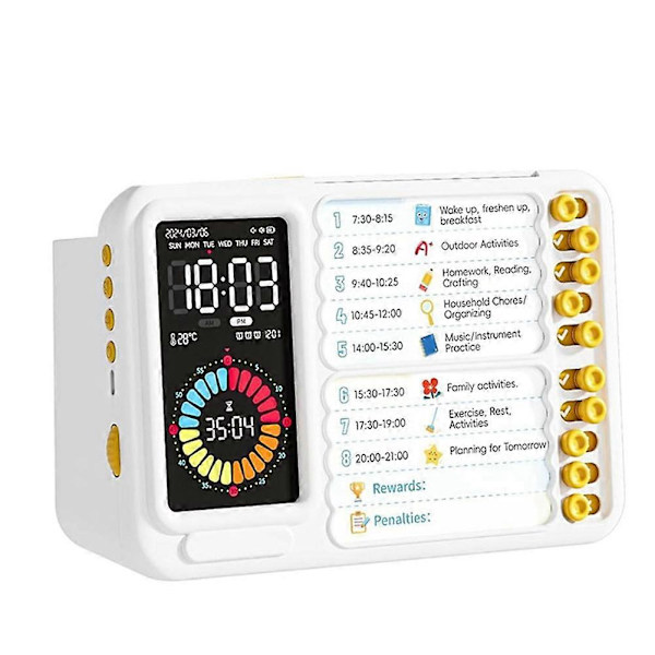 Visuell timer for barn og voksne, ADHD-timer med planleggingstavle for timeplaner, oppgavetimer, visuell timer for småbarn, lydløs timer Vit