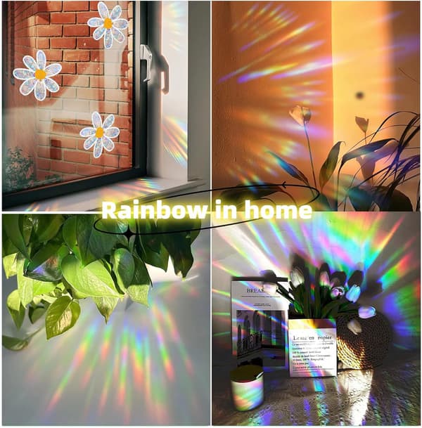 Flower Suncatcher Stickers for Glass Windows Decals Shiny Rainbow Prism Window Clings for Bird Strikes Charming Daisy