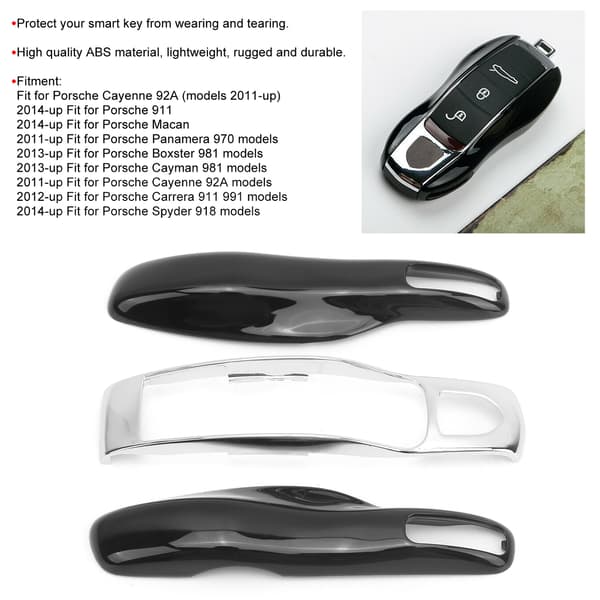 Car Remote Key Case Trim Protective Cover Fits Porsche 911/Panamera Macan Boxster Black Silver