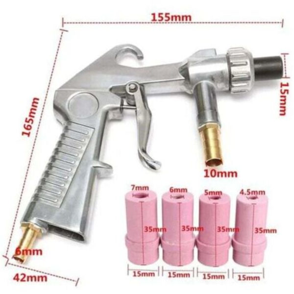 Sandblasting Gun Pneumatic Sandblasting Blasting + 4x Ceramic Nozzles