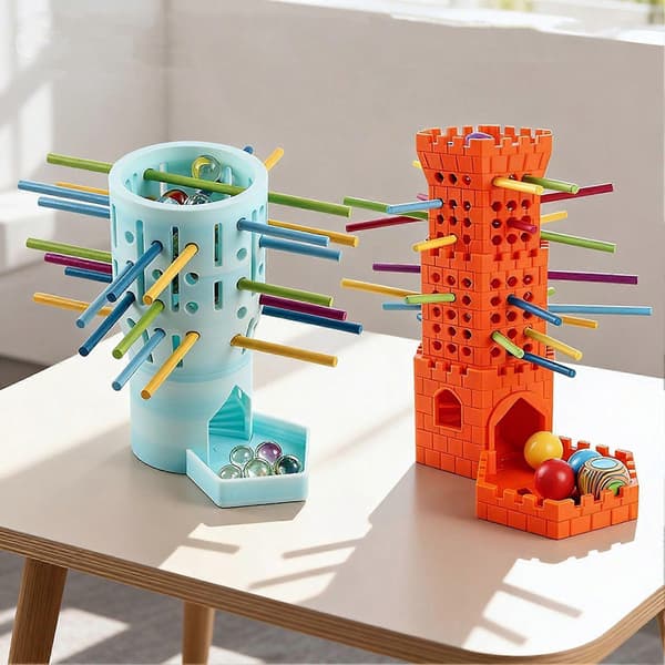 Pull a Stick Tower-spel, pedagogisk staplingsleksak i trä för barn, STEM-byggspel för familjefester och lek Orange