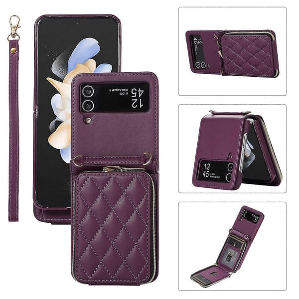 Lynlåspung læderetui til Samsung Galaxy Z Flip4 Dark purple