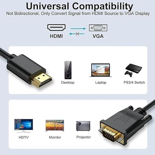 HDMI til VGA Kabeladapter 1,8 m Svart Black Svart