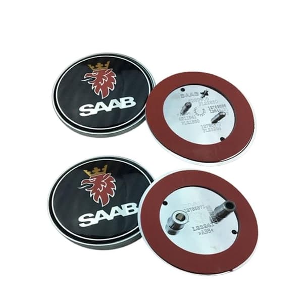 2 st Kolfiber Bil Fram Huv Logotyp Bagageutrymme Emblem för Saab 68mm