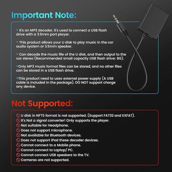 AUX-lydadapter, 3,5 mm han- til USB-hun-adapter til afspilning af musik fra USB-flashdrev i bilen