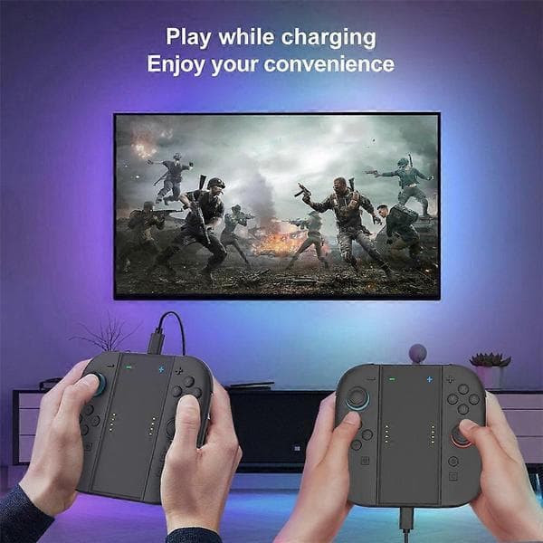 Praktisk og smuk HONSON HS-SW2001B 4-i-1 Game Controller Opladerstander til Nintendo Switch 2 Håndtag Opladerdock med RGB