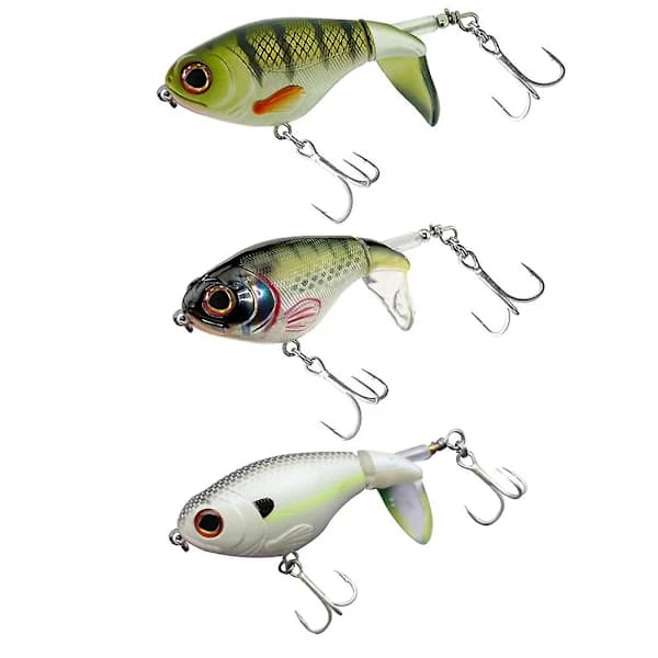 3 Pcs Bass Whopper Plopper Lures, Plopper with Floating Rotating Tail, Bass Fishing with Sharp Treble Hook