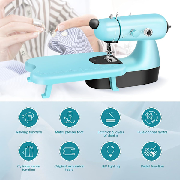 Mini-ompelukone, päivitetty sähköinen ompelukone ompelupussilla, laajennuslevyllä, nopea ommel sopii vaatteille, farkuille, verhoille, DIY-kotimatkoille