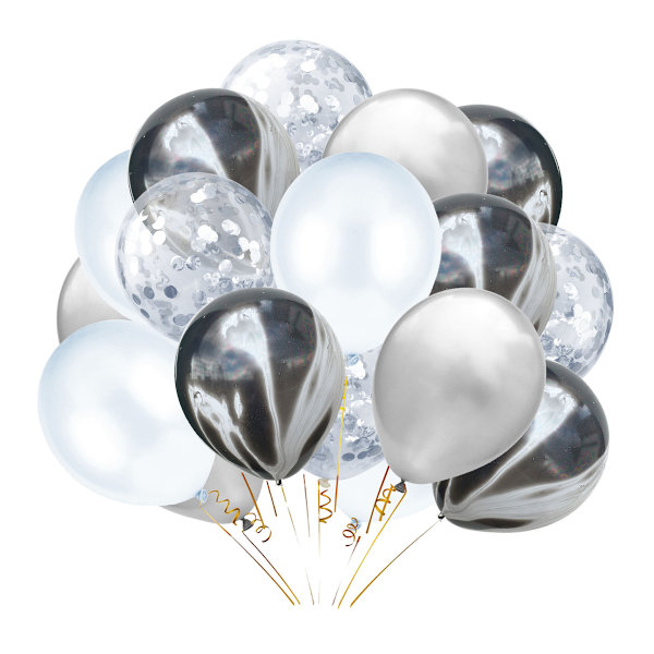 20 Pcs 12 Inches White and Silver Balloons, Silver Confetti Balloons, White and Silver Metallic Chrome Balloons