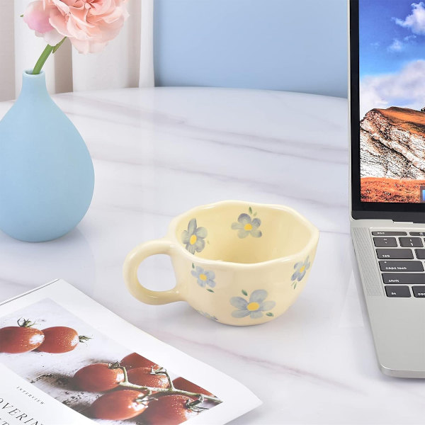 Keramisk kaffekop, kreativ blomsterkop til kontor og hjem, opvaskemaskine- og mikrobølgeovnsikker, velegnet til brygning af lattes og mælk