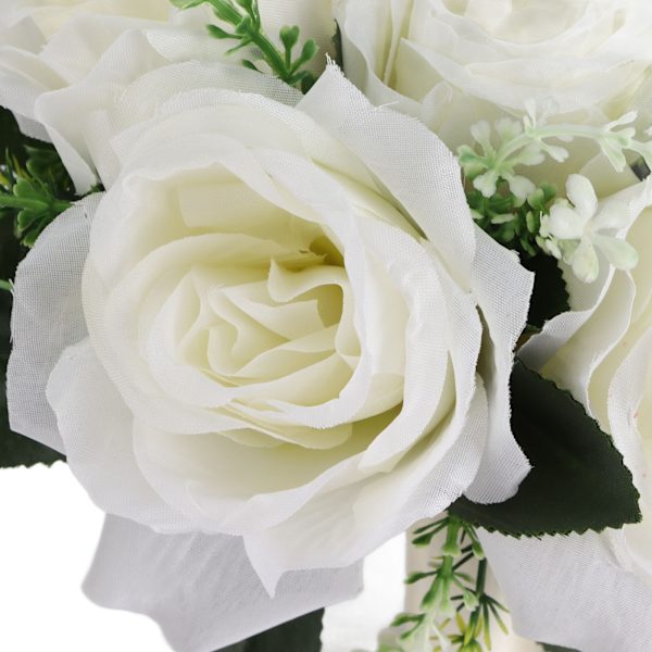 Kunstig brudebukett Silkeblomst Simulering Rosebukett for Brud som Holder Blomster Melkehvit