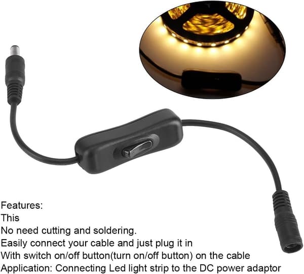 DC 12V Inline Strömbrytare, 5 st LED Strip Ljus På/Av DC Jack (5.5 x