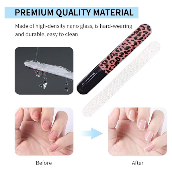3-pack kristallglas nagelfil med case, nagelglansbuffert polerare för manikyr nagelvård nagelfil Leopard print