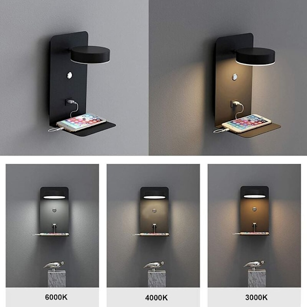 Minimalistisk Design RV LED Sänglampa Läslampa, Justerbar Ljusstyrka 350° Roterbar Aluminiumbas Diffus Enhetligt Ljus För Sovrum Vardagsrum