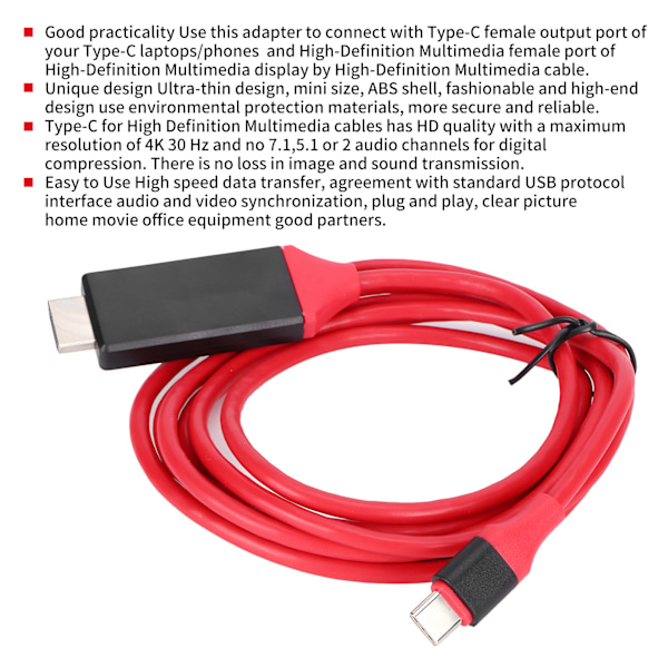 4K Type‑C Konverteret til HDMI til AV Ultratynd Bærbar TV Husholdningsvideokabeladapter