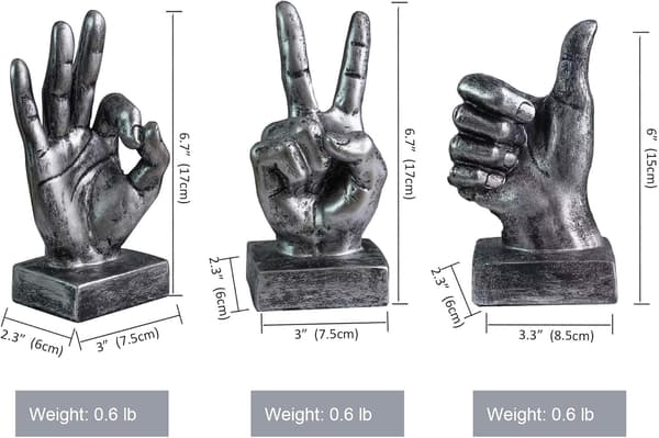 Silver Handskulptur Dekor Fingerstaty Harts Kontor Heminredning